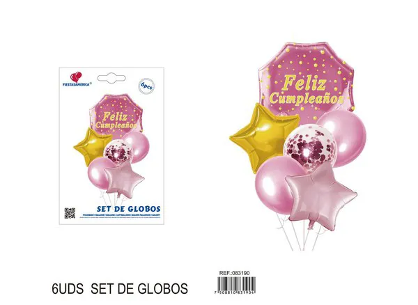 Set de globos de látex y metálicos, 6 piezas