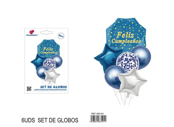 Set de globos de látex y metálicos, 6 piezas