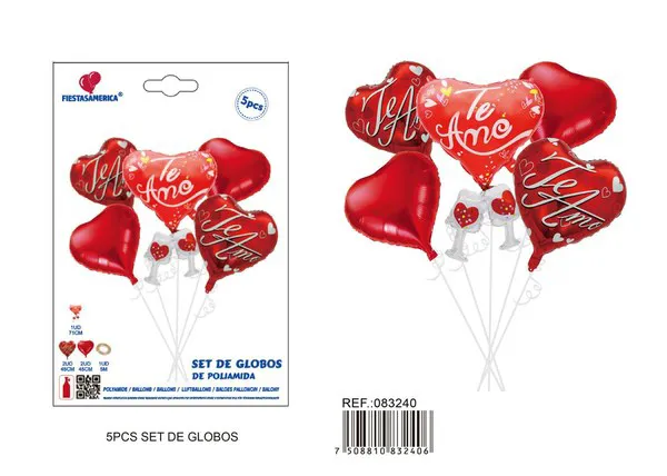 Set de globos metálicos en cadena de corazones, 5 piezas