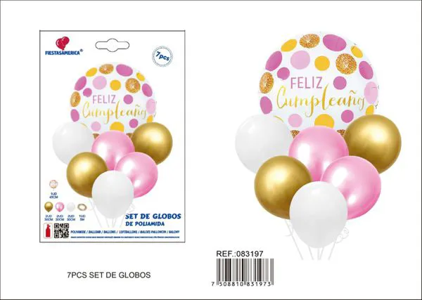 Set de globos de látex y metálicos, 7 piezas