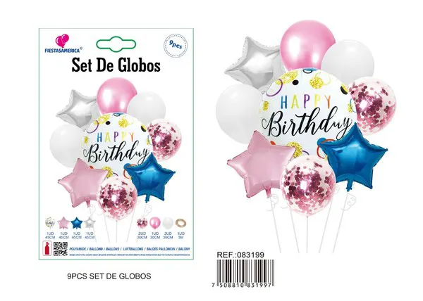 Set de globos de látex y metálicos, 9 piezas
