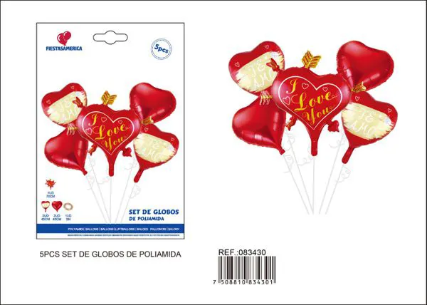 Set de globos de corazón con flecha, 5 piezas