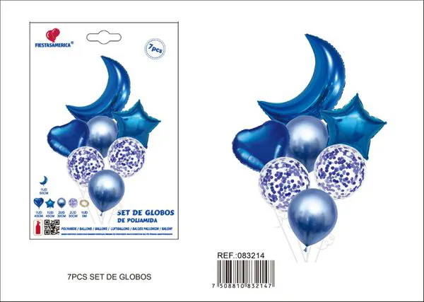 Set de globos metálicos de luna azul, 7 piezas