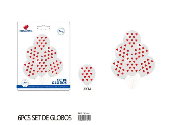 Set pequeño de globos impresos de San Valentín, 6 piezas