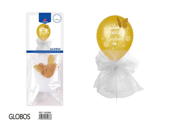 Centro de mesa pequeño de globo con varilla de fibra, color dorado, 1 pieza