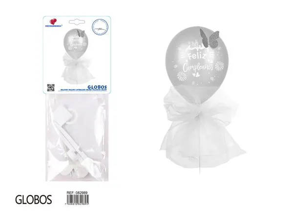 Centro de mesa pequeño de globo con varilla de fibra, color plateado, 1 pieza