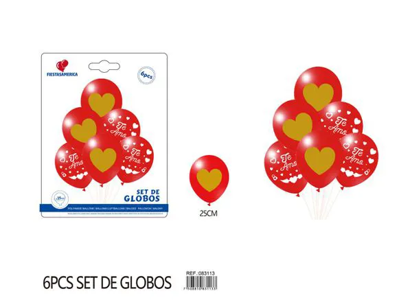 Set pequeño de globos impresos rojos, 6 piezas