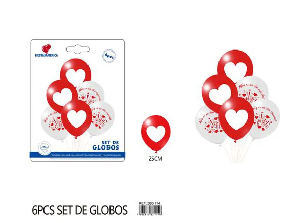 Set pequeño de globos impresos de San Valentín, 6 piezas