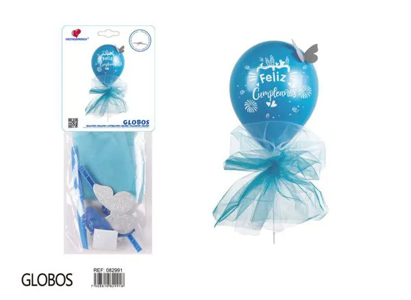 Centro de mesa pequeño de globo con varilla de fibra, color azul, 1 pieza
