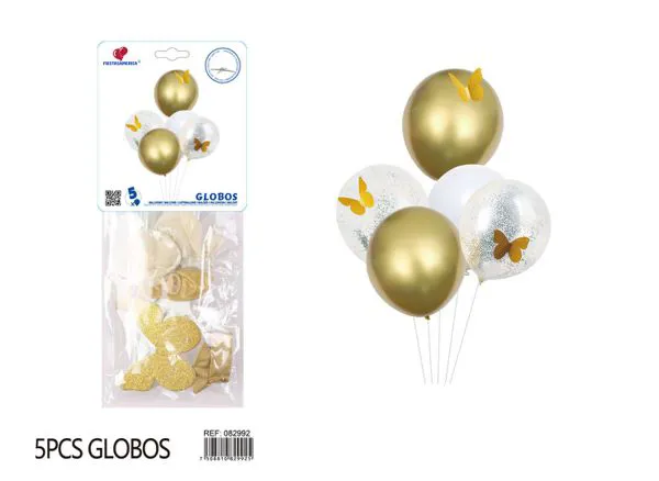 Centro de mesa pequeño de globos con varilla de fibra, color dorado, 5 piezas