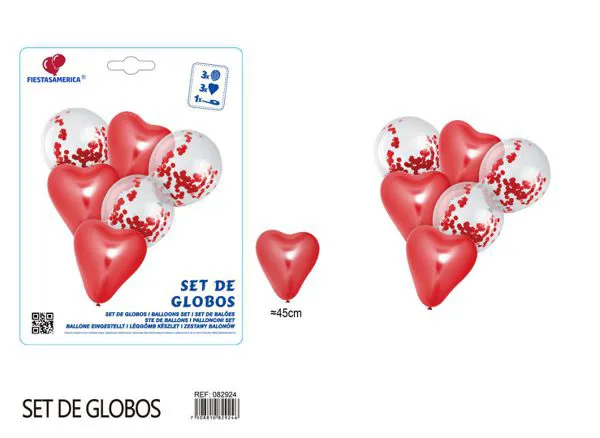 Set pequeño de globos de corazón rojo, 6 piezas