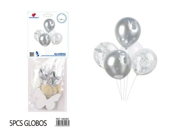Centro de mesa pequeño de globos con varilla de fibra, color plateado, 5 piezas