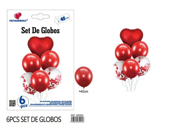 Set pequeño de globos metálicos de corazón rojo, 6 piezas