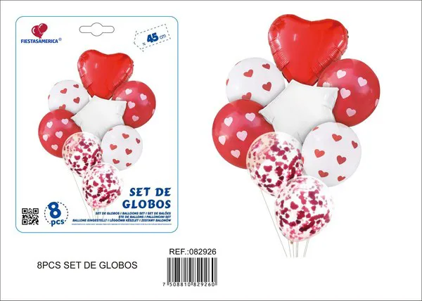Set pequeño de globos metálicos de corazón rojo, 8 piezas