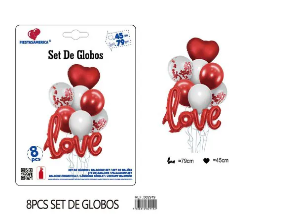 Set pequeño de globos metálicos de corazón rojo Love, 8 piezas