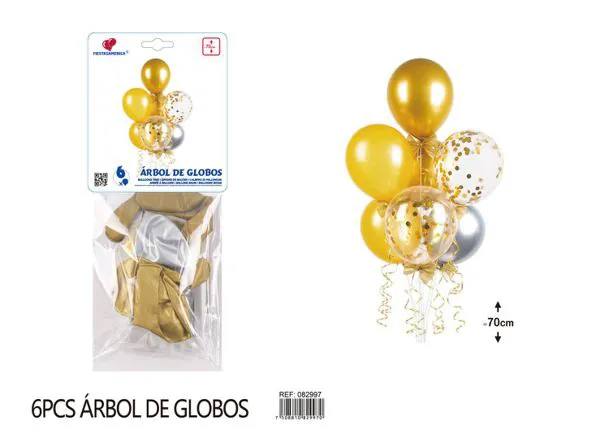 Centro de mesa pequeño de globos con varilla de fibra, color dorado, 7 piezas