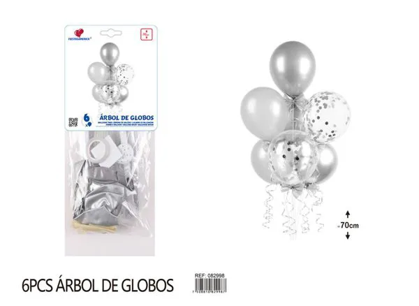 Centro de mesa pequeño de globos con varilla de fibra, color plateado, 7 piezas