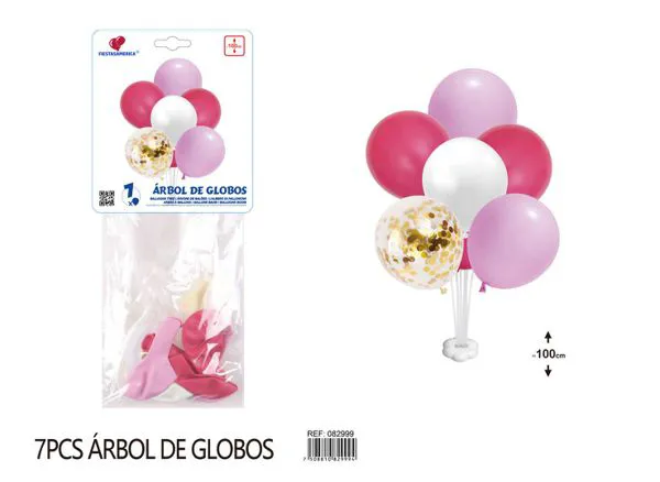 Centro de mesa pequeño de globos, color rosa, 7 piezas