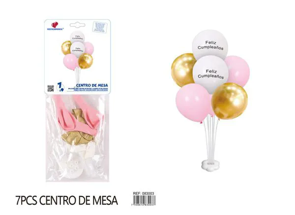 Centro de mesa pequeño de globos, dorado y rosa, 7 piezas