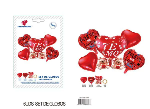 Set de globos metálicos de dos ositos Te Amo, 5 piezas
