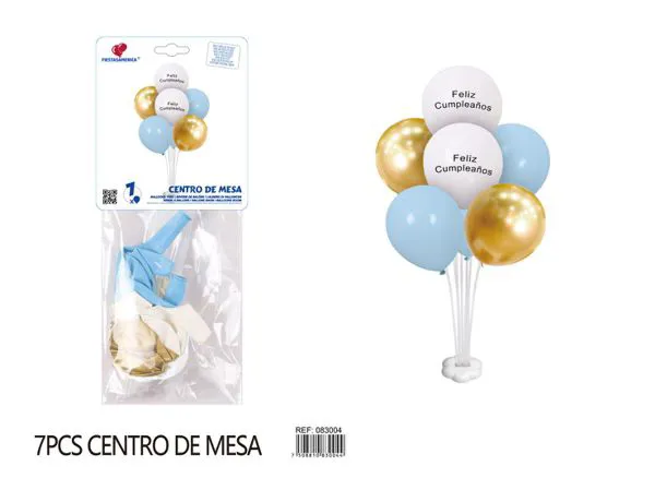 Centro de mesa pequeño de globos, dorado y azul, 7 piezas