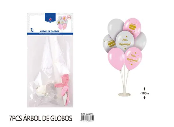 Centro de mesa de globos con disco grande, rosa y blanco, 7 piezas