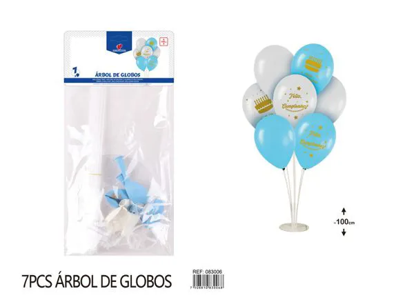 Centro de mesa de globos con disco grande, azul y blanco, 7 piezas