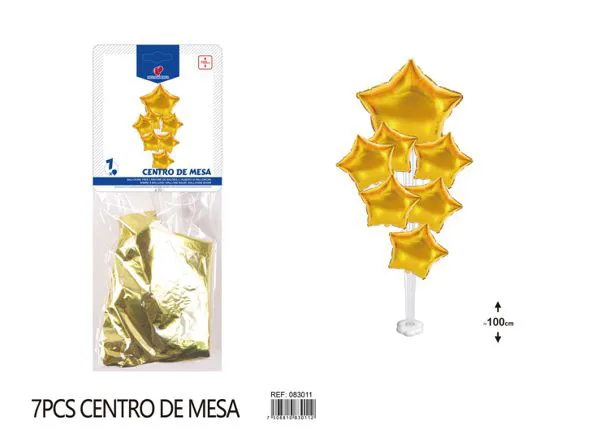 Centro de mesa pequeño de globos con estrella de cinco puntas, dorado, 7 piezas