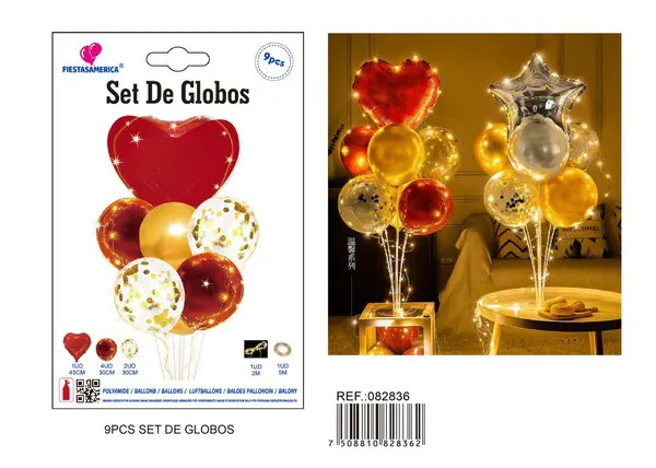 Set de globos de corazón rojo grande, 9 piezas