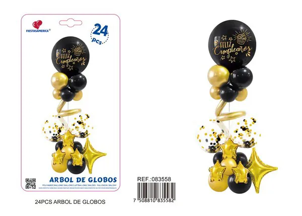 Set de columna pequeña para globos, negro con dorado, 24 piezas