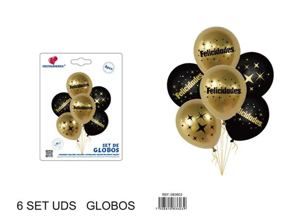 Globos impresos de cumpleaños negro y dorado de 12 pulgadas y 2.8 g, 6 piezas