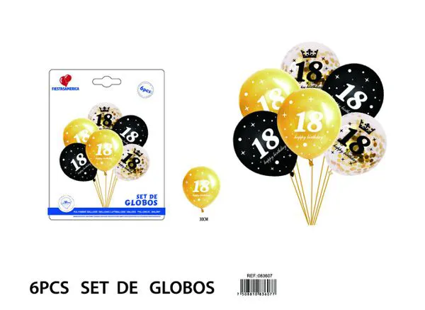 Set pequeño de globos impresos para 18 años, 6 piezas