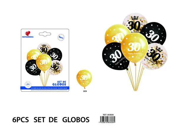 Set pequeño de globos impresos para 30 años, 6 piezas