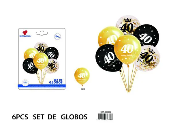 Set pequeño de globos impresos para 40 años, 6 piezas