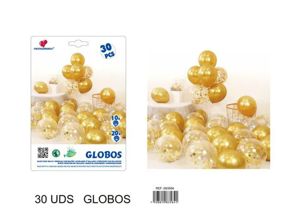 Set de globos color dorado, 30 piezas