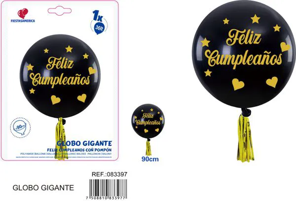 Globo impreso mate color negro de 36 pulgadas, 1 pieza