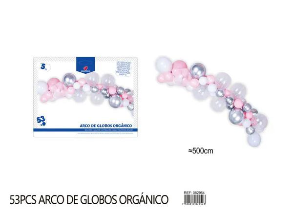 Set de cadena de globos con estrellitas plateado y rosa, 53 piezas