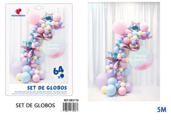 Cadena de globos color degradado, 64 piezas