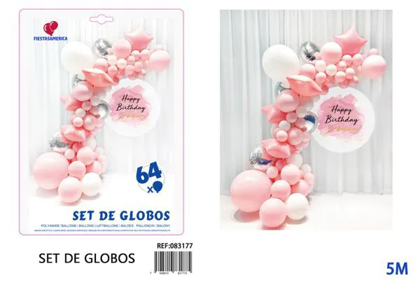 Cadena de globos color rosa, 64 piezas
