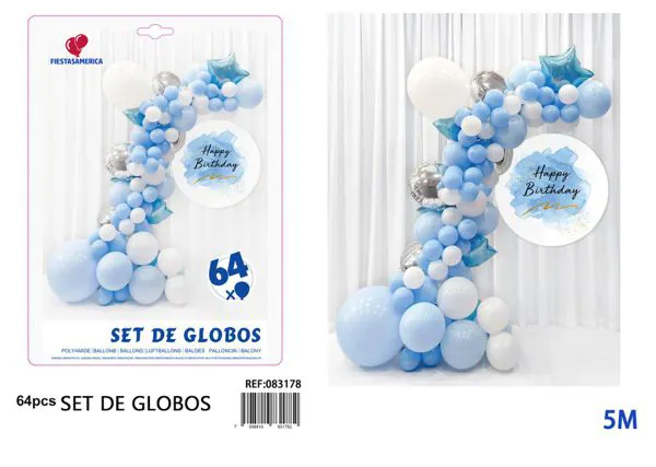 Cadena de globos color azul, 64 piezas