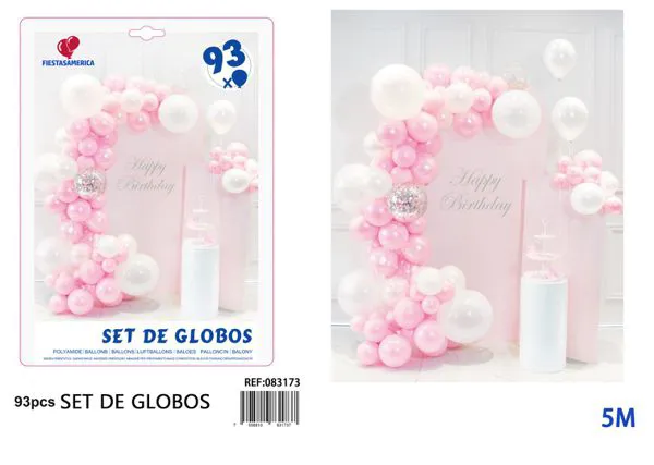 Cadena de globos color rosa, 93 piezas