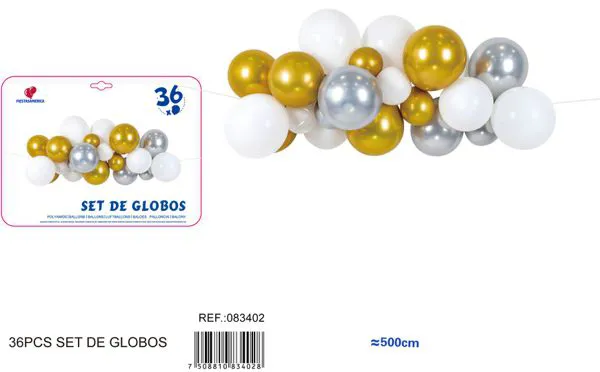 Set de globos dorado y plateado, 36 piezas