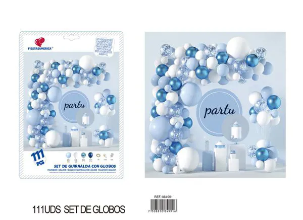Set grande de cadena de globos azul y blanco, 111 piezas