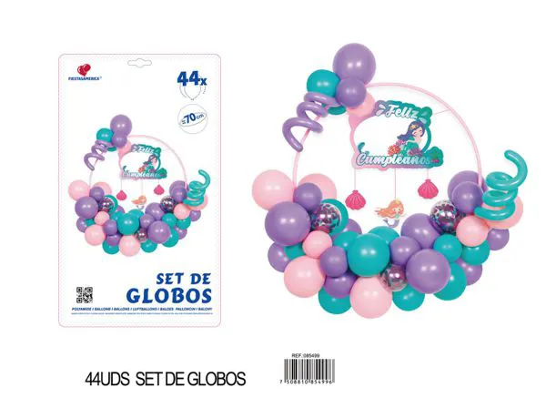 Aro de globos de cumpleaños en español color morado, 44 piezas