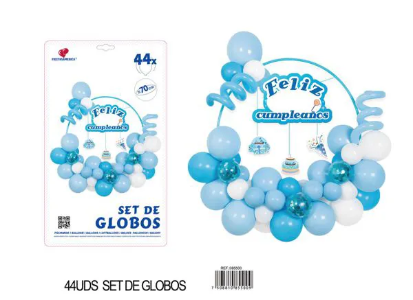 Aro de globos de cumpleaños en español color azul, 44 piezas