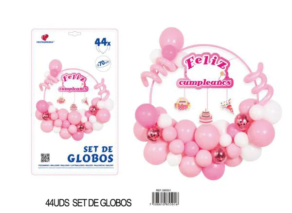 Aro de globos de cumpleaños en español color rosa, 44 piezas