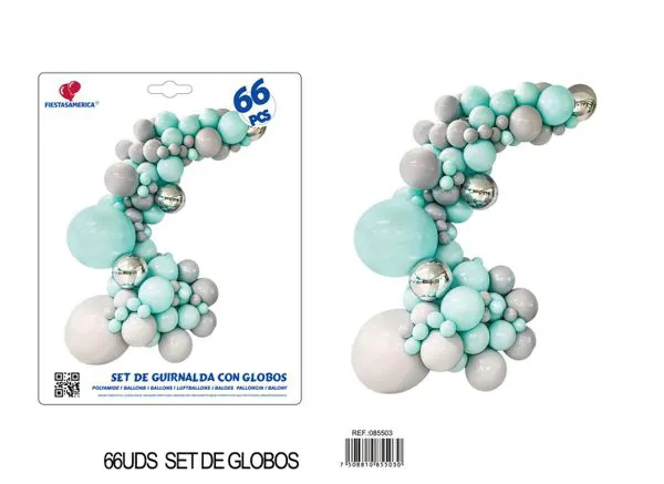 Set de cadena de globos gris y azul, 66 piezas
