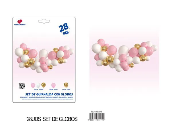 Set de cadena de globos color rosa, 28 piezas