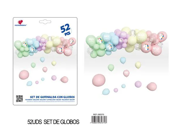 Set de cadena de globos color macaron multicolor, 52 piezas