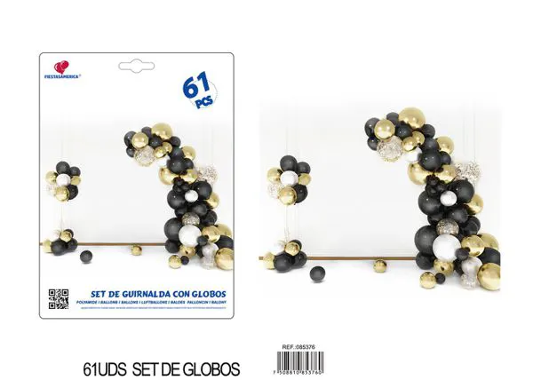 Set de cadena de globos negro y dorado, 61 piezas